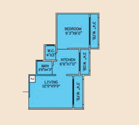 Floor plan of 1 BHK 284 Sq. Ft. Apartment in Rajsuraksha Complex, Palghar