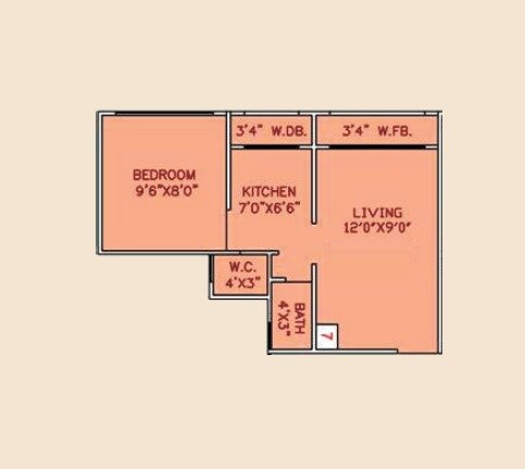 Floor plan of 1 BHK 322 Sq. Ft. Apartment in Rajsuraksha Complex, Palghar