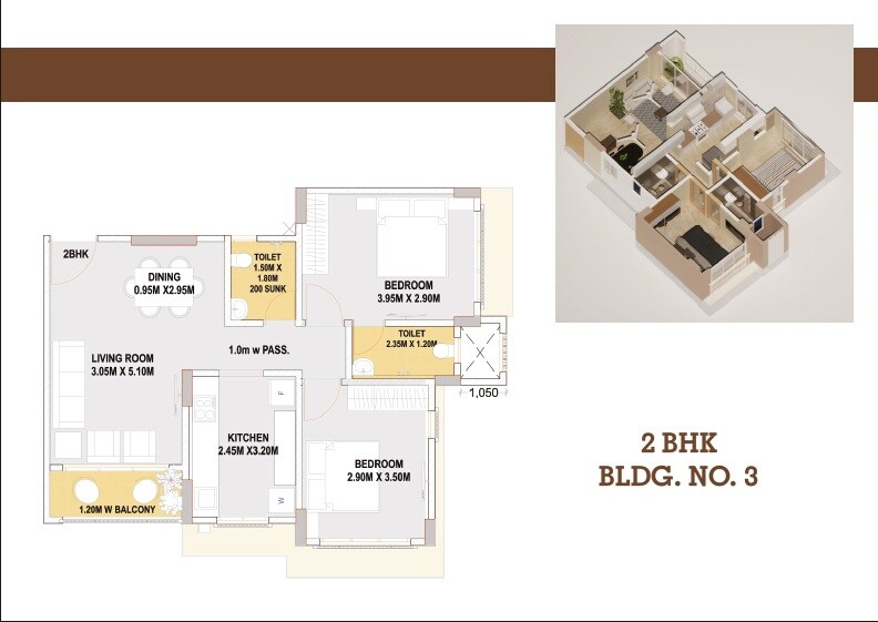 Floor plan of 2 BHK 646 Sq. Ft. Apartment in Rajyog Heights Apartments, Palghar
