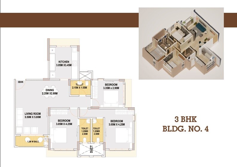 Floor plan of 3 BHK 998 Sq. Ft. Apartment in Rajyog Heights Apartments, Palghar