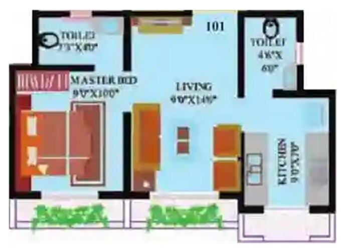 Floor plan of 1 BHK 376 Sq. Ft. Apartment in Rakhumai Aditi Empire, Palghar