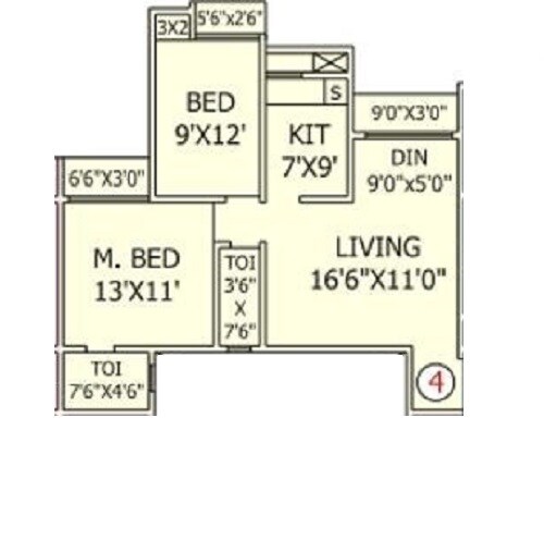 Floor plan of 2 BHK 646 Sq. Ft. Apartment in Rashmi Heights, Palghar