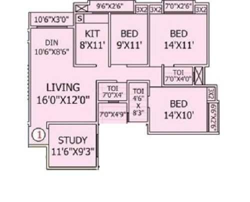 Floor plan of 4 BHK 1068 Sq. Ft. Apartment in Rashmi Heights, Palghar