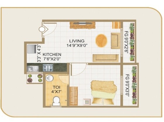 Floor plan of 1 BHK 211 Sq. Ft. Apartment in Rashmi Lake View, Palghar