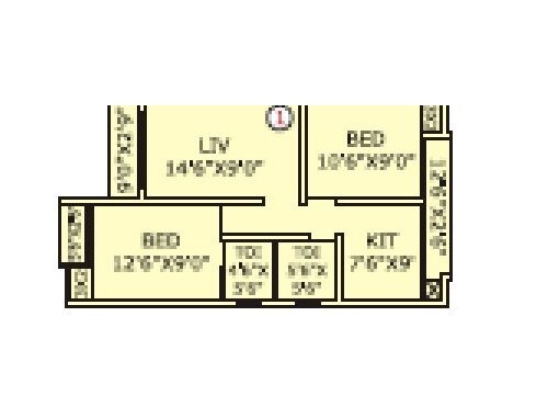 Floor plan of 2 BHK 545 Sq. Ft. Apartment in Rashmi Pink City, Palghar