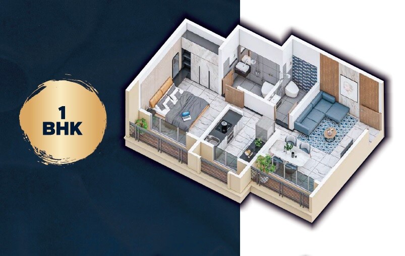 Floor plan of 1 BHK 398 Sq. Ft. Apartment in Real Emporium, Palghar