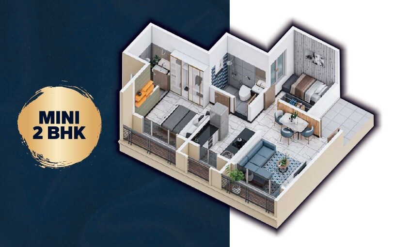 Floor plan of 2 BHK 546 Sq. Ft. Apartment in Real Emporium, Palghar