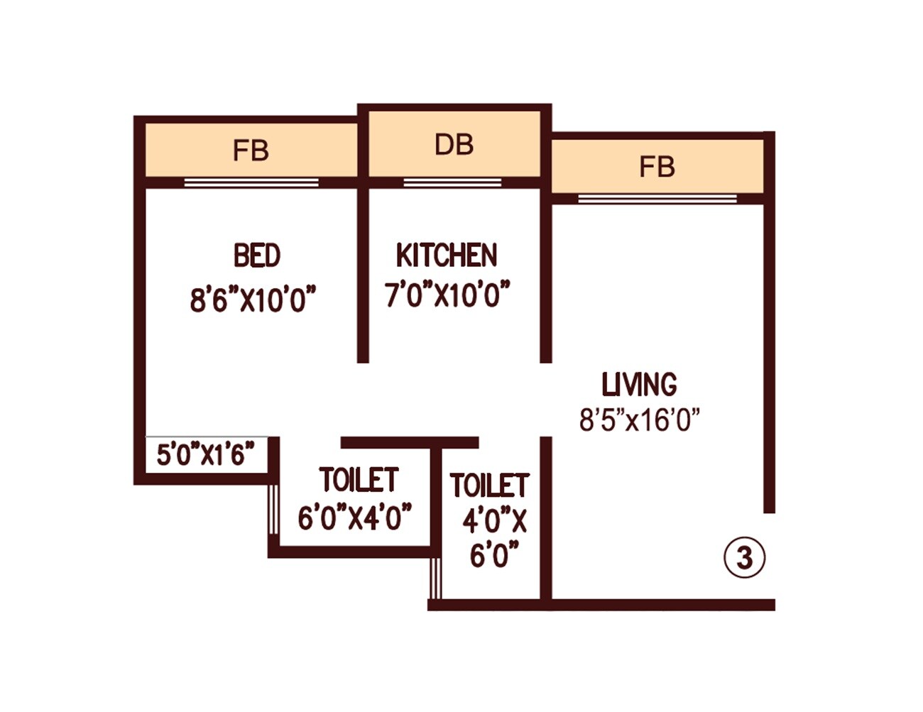 Floor plan of 1 BHK 351 Sq. Ft. Apartment in Realtech Dhananjay Heights, Palghar