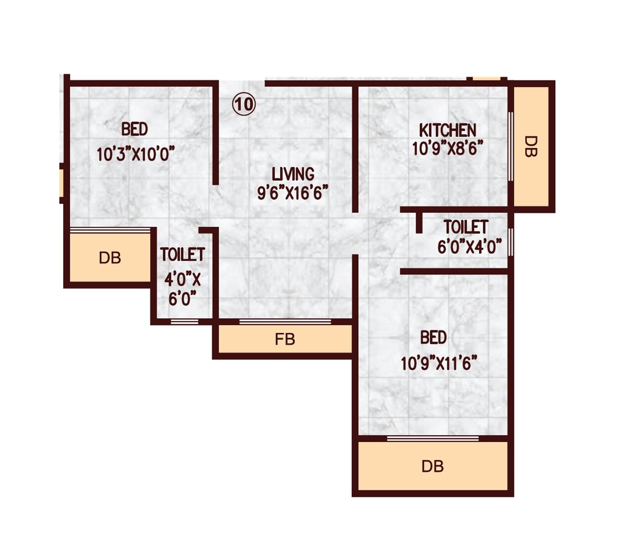 Floor plan of 2 BHK 582 Sq. Ft. Apartment in Realtech Dhananjay Heights, Palghar