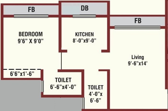Floor plan of 1 BHK 340 Sq. Ft. Apartment in Realtech Heights, Palghar