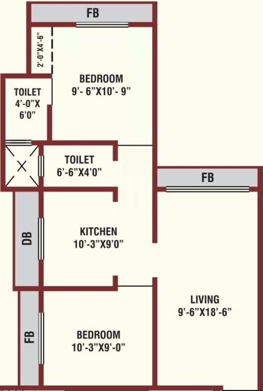 Floor plan of 2 BHK 535 Sq. Ft. Apartment in Realtech Heights, Palghar