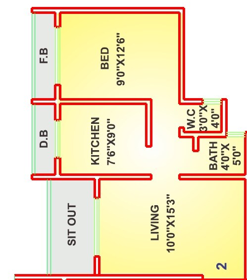 Floor plan of 1 BHK 399 Sq. Ft. Apartment in Reliable Aleen, Palghar