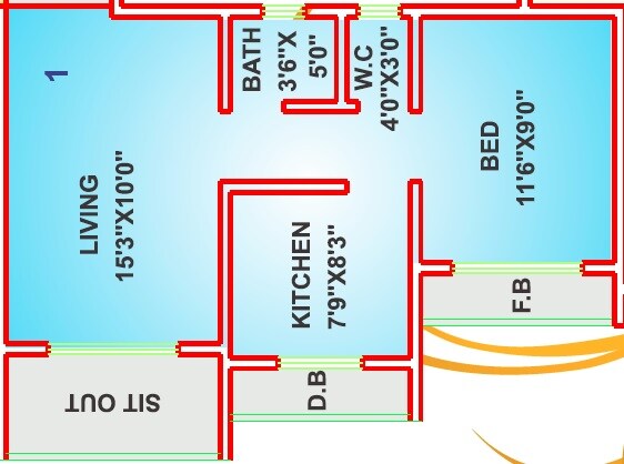 Floor plan of 1 BHK 419 Sq. Ft. Apartment in Reliable Aleen, Palghar