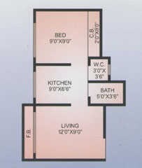 Floor plan of 1 BHK 495 Sq. Ft. Apartment in Reliable Garden, Palghar