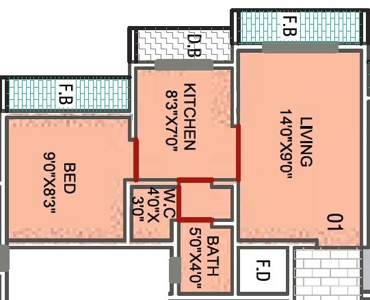 Floor plan of 1 BHK 396 Sq. Ft. Apartment in Reliable Glory, Palghar