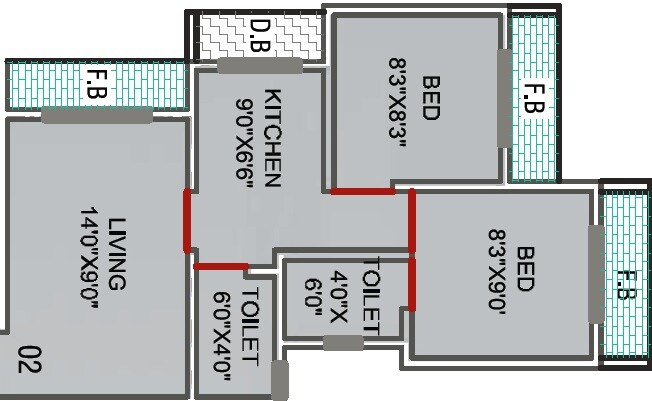 Floor plan of 2 BHK 440 Sq. Ft. Apartment in Reliable Glory, Palghar