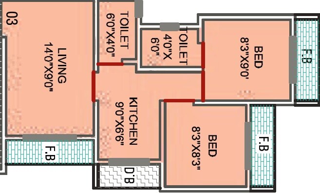 Floor plan of 2 BHK 485 Sq. Ft. Apartment in Reliable Glory, Palghar
