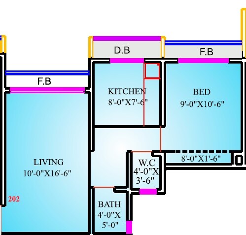 Floor plan of 1 BHK 423 Sq. Ft. Apartment in Reliable Prestige, Palghar