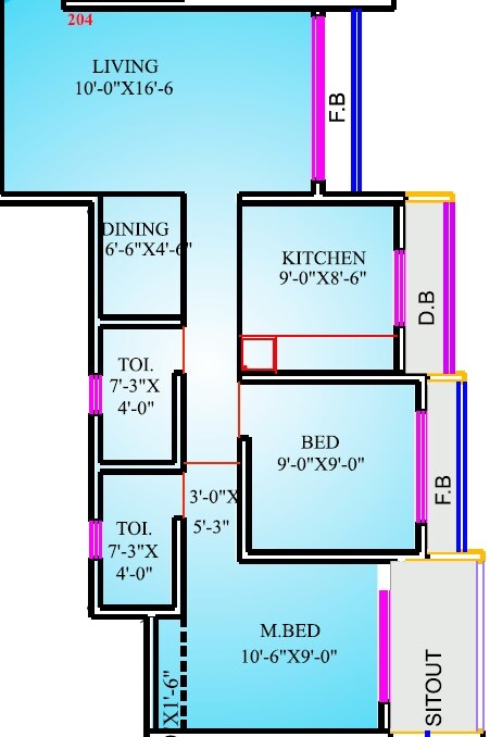 Floor plan of 2 BHK 582 Sq. Ft. Apartment in Reliable Prestige, Palghar