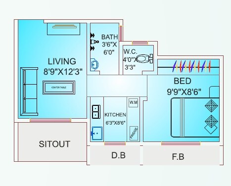 Floor plan of 1 BHK 310 Sq. Ft. Apartment in Reliable Township, Palghar