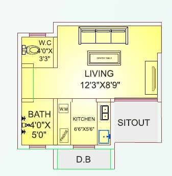 Floor plan of 238 Sq. Ft. Studio in Reliable Township, Palghar