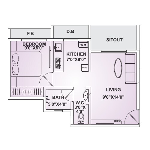 Floor plan of 1 BHK 319 Sq. Ft. Apartment in Reliable Utkarsh, Palghar