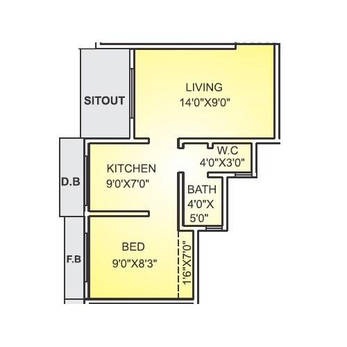 Floor plan of 1 BHK 356 Sq. Ft. Apartment in Reliable Utkarsh, Palghar