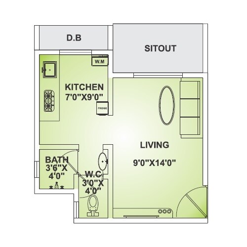 Floor plan of 237 Sq. Ft. Studio in Reliable Utkarsh, Palghar