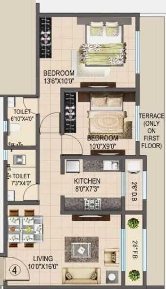 Floor plan of 2 BHK 424 Sq. Ft. Apartment in Relstruct Green Park, Palghar