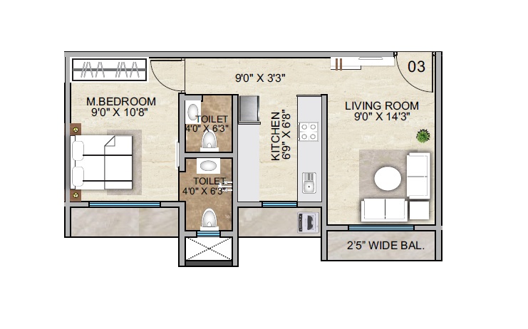 1 BHK 390 Sq. Ft. Apartment in Rishabh Utopia