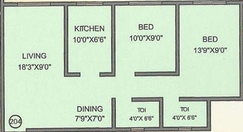 Floor plan of 2 BHK 855 Sq. Ft. Apartment in Rishabh Yashodham Veehar, Palghar