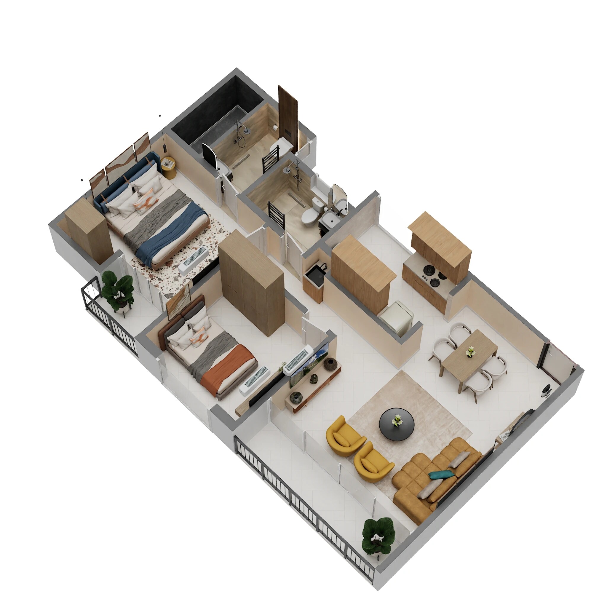 Floor plan of 2 BHK 853 Sq. Ft. Apartment in Riva Whitehill, Palghar