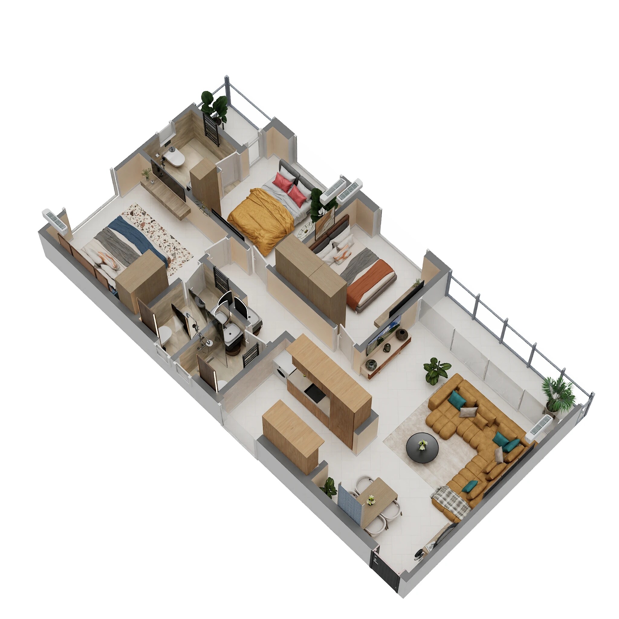Floor plan of 3 BHK 895 Sq. Ft. Apartment in Riva Whitehill, Palghar