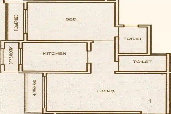 Floor plan of 1 BHK 382 Sq. Ft. Apartment in RNA NG Shree Ram Van, Palghar