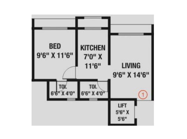 Floor plan of 1 BHK 465 Sq. Ft. Apartment in RNA Platinum City, Palghar