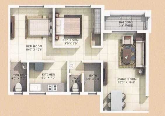 Floor plan of 2 BHK 502 Sq. Ft. Apartment in Roop Rajat Park, Palghar
