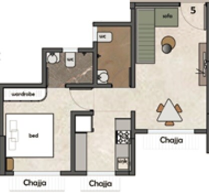 Floor plan of 1 BHK 474 Sq. Ft. Apartment in Ruby Altura Umele, Palghar