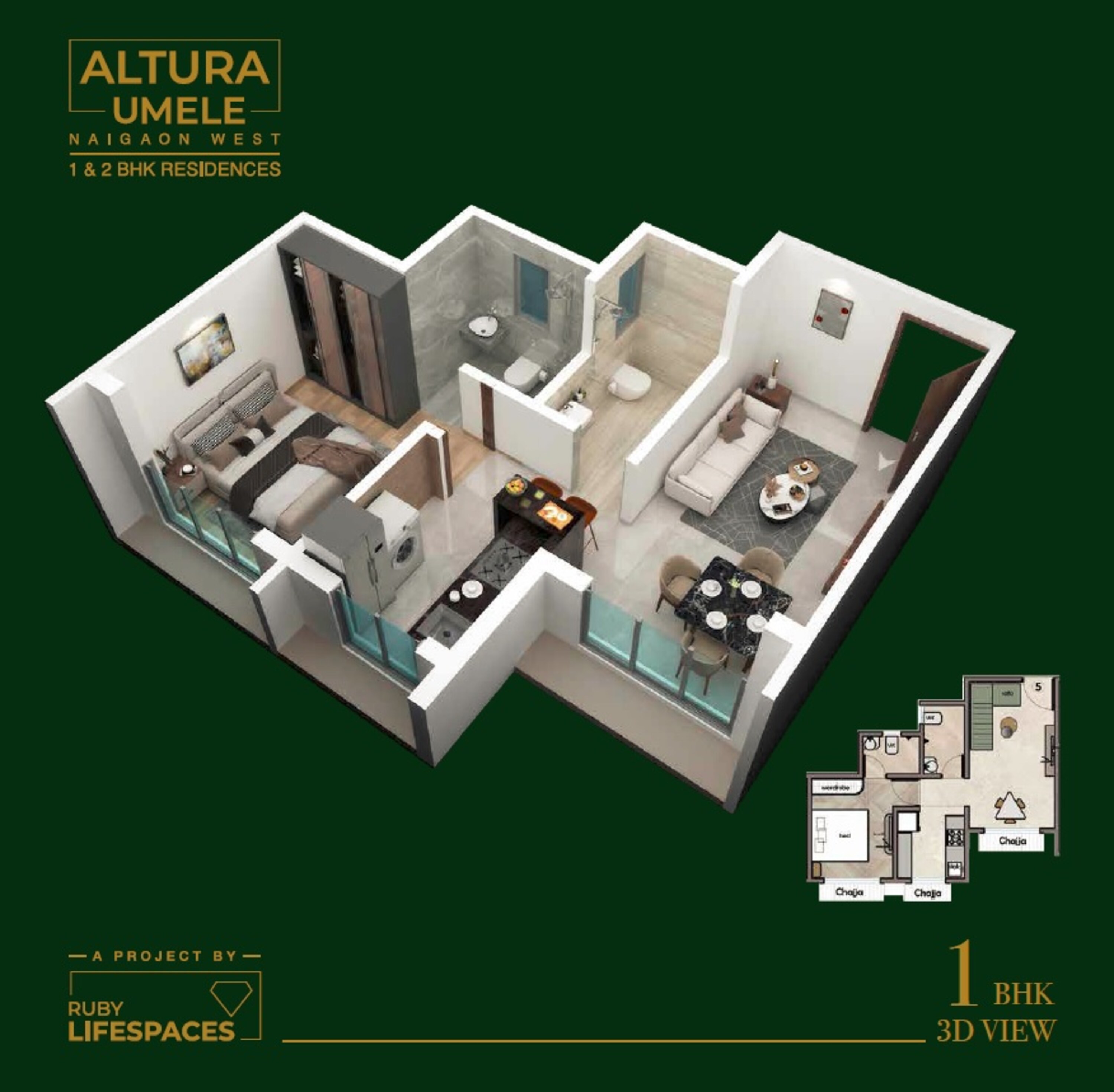 Floor plan of 1 BHK 460 Sq. Ft. Apartment in Ruby Altura Umele, Palghar