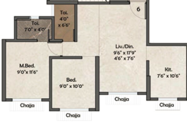 Floor plan of 2 BHK 510 Sq. Ft. Apartment in Ruby Altura Umele, Palghar