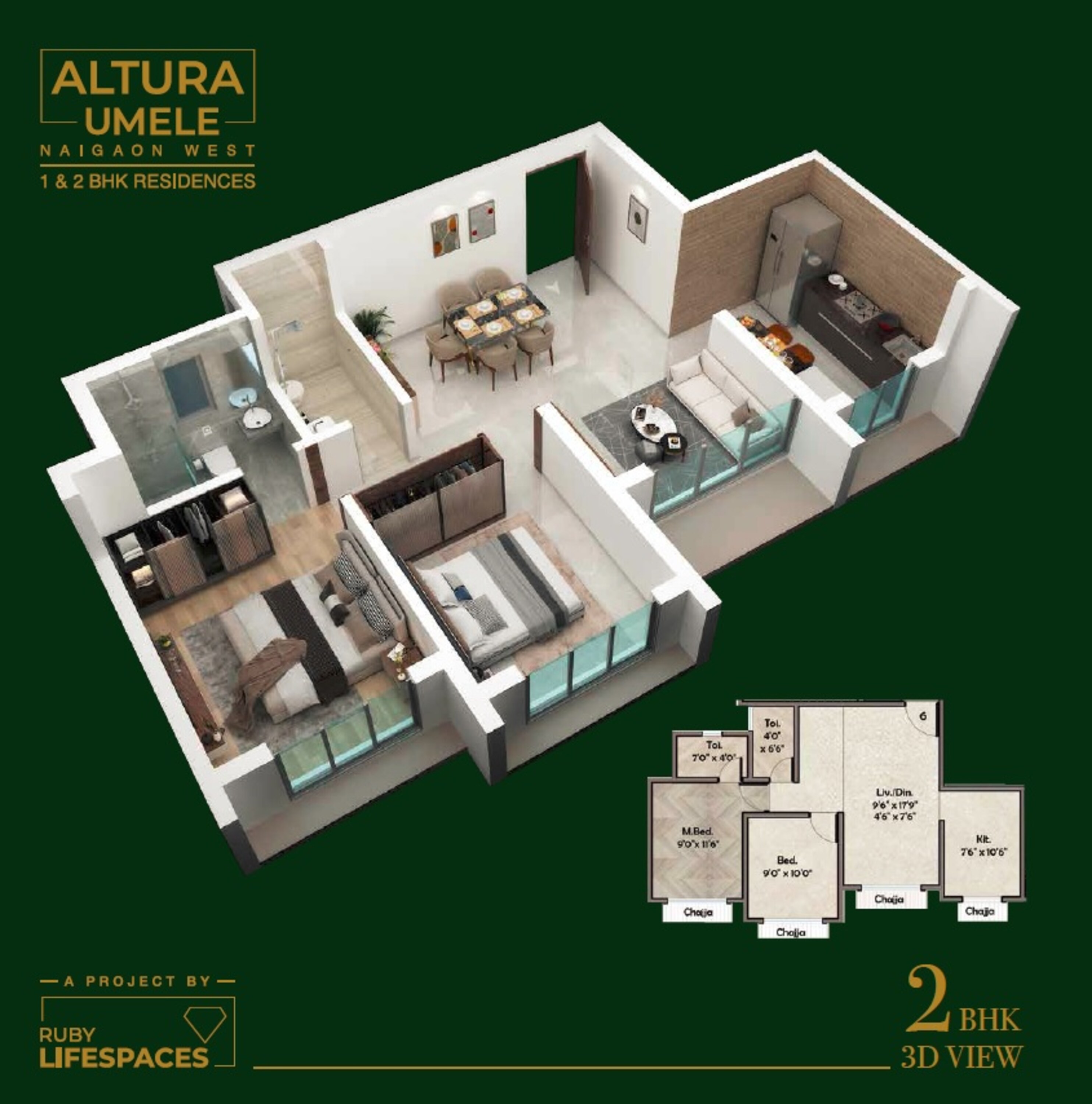 Floor plan of 2 BHK 650 Sq. Ft. Apartment in Ruby Altura Umele, Palghar