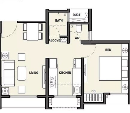 Floor plan of 1 BHK 390 Sq. Ft. Apartment in Rustomjee Virar Avenue L1 L2 And L4 Wing E And F, Palghar