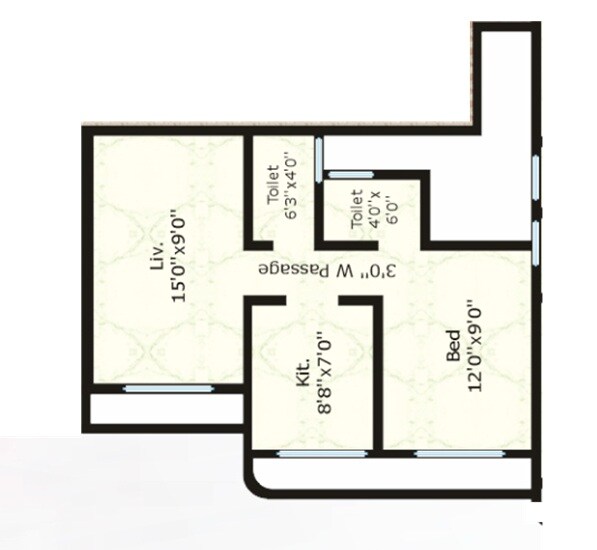 Floor plan of 1 BHK Apartment - 396 sq. ft. in Ruturaj Classic, Palghar