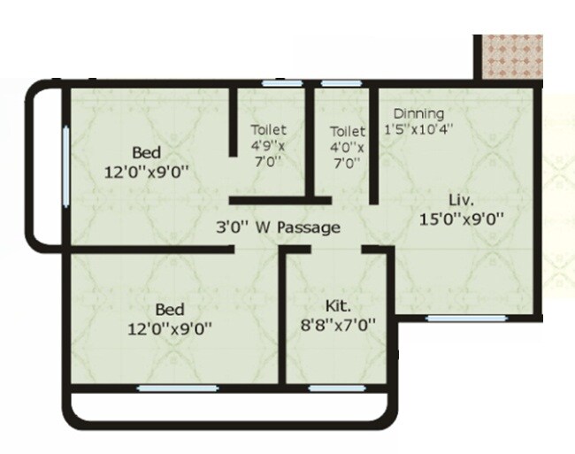 Floor plan of 2 BHK Apartment - 481 sq. ft. in Ruturaj Classic, Palghar