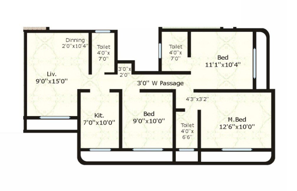 Floor plan of 3 BHK Apartment - 753 sq. ft. in Ruturaj Classic, Palghar