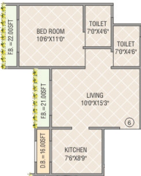 Floor plan of 1 BHK 391 Sq. Ft. Apartment in S R Anand Kirti Tower, Palghar
