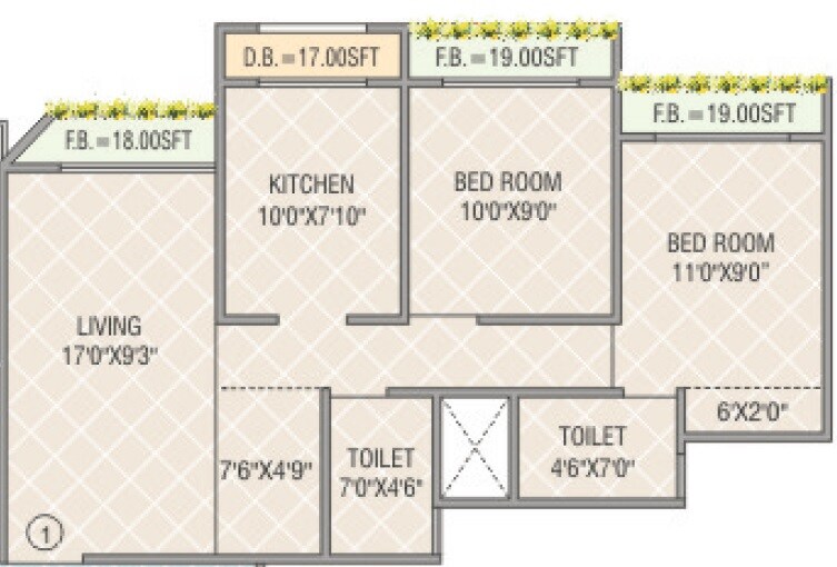 Floor plan of 2 BHK 592 Sq. Ft. Apartment in S R Anand Kirti Tower, Palghar