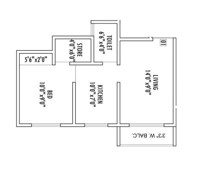 Floor plan of 1 BHK 403 Sq. Ft. Apartment in SA Heights, Palghar