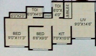 Floor plan of 2 BHK Apartment - 495 sq. ft. in Saakar Laxmi Apartment, Palghar