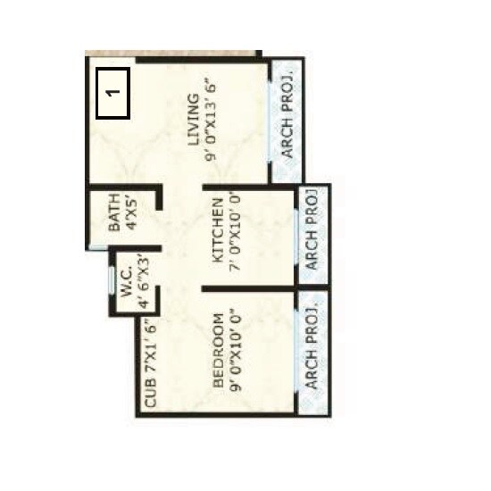 Floor plan of 1 BHK 307 Sq. Ft. Apartment in Sadguru Aarambh, Palghar