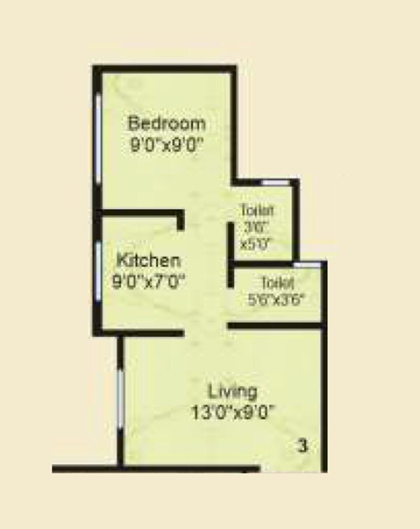 Floor plan of 1 BHK 320 Sq. Ft. Apartment in Sadguru Tower Mumbai, Palghar